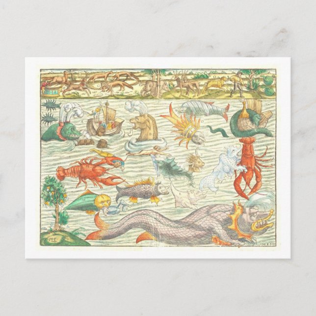 Postal Ilustracion Vintage 1544 Sea Monsters (Anverso)