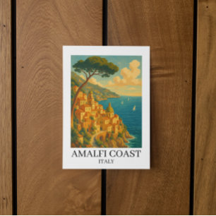 Postal Ilustracion Vintage Amalfi Coast Italia