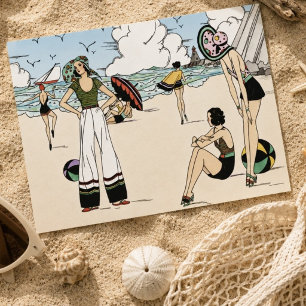 Postal Ilustración Vintage Art Déco de la Playa de la Déc