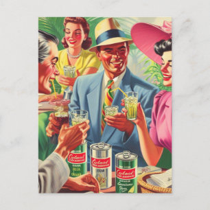 Postal Ilustracion Vintage Bar Peolpe 1950