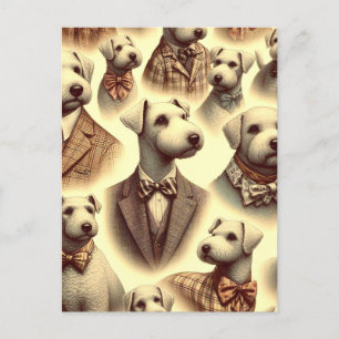 Postal Ilustracion Vintage Bedlington Terrier