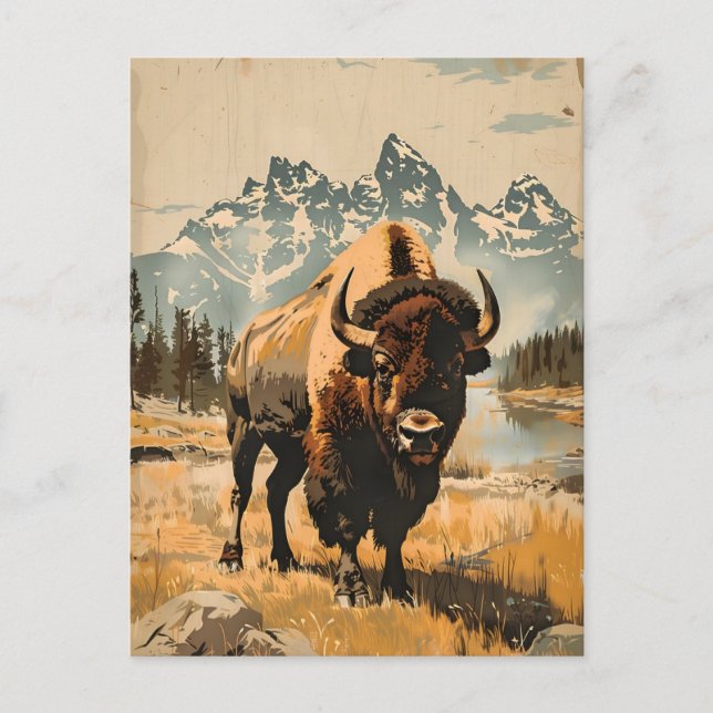 Postal Ilustracion Vintage Bison (Anverso)