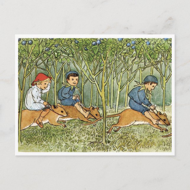 Postal Ilustracion Vintage Blueberry Forest Elsa Beskow (Anverso)