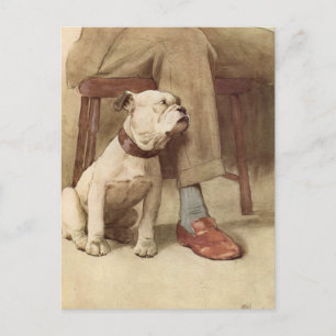 Postal Ilustracion Vintage Bulldog Puppy