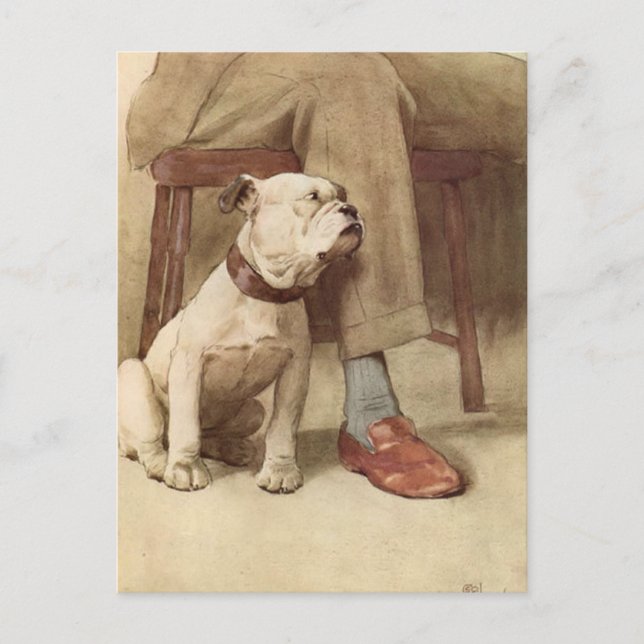 Postal Ilustracion Vintage Bulldog Puppy (Anverso)