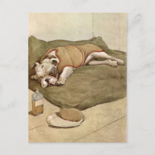 Postal Ilustracion Vintage Bulldog Puppy