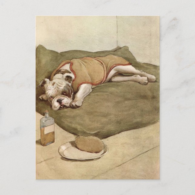 Postal Ilustracion Vintage Bulldog Puppy (Anverso)