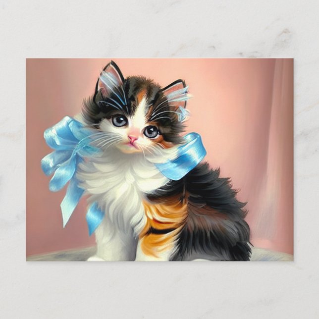Postal Ilustracion Vintage Calico Kitten (Anverso)