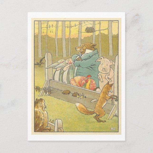 Postal Ilustracion vintage con animales en existencias (Anverso)