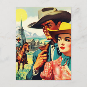 Postal Ilustracion Vintage Country Couple