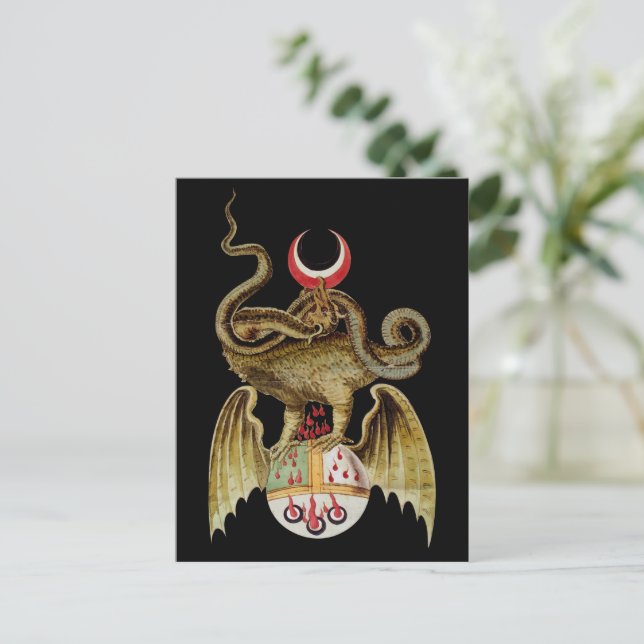 Postal Ilustracion Vintage de Alchemy Dragon (Anverso de pie)