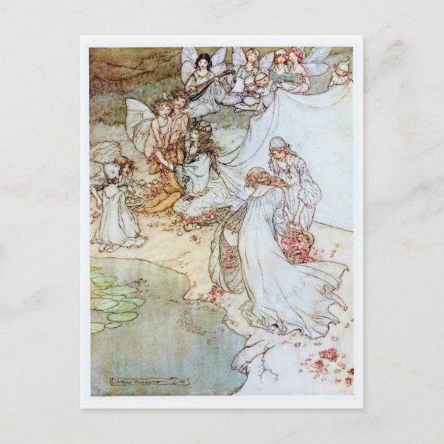 Postal Ilustracion vintage de Arthur Rackham Fairies (Anverso)