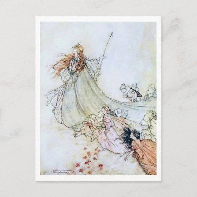 Postal Ilustracion vintage de Arthur Rackham Titania (Anverso)