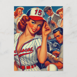 Postal Ilustracion Vintage de Béisbol