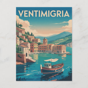 Postal Ilustración vintage de cartel de viaje de Ventimig