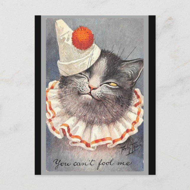 Postal Ilustracion vintage de Cat Clown (Anverso)