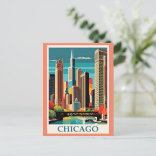 Postal Ilustracion Vintage de Chicago