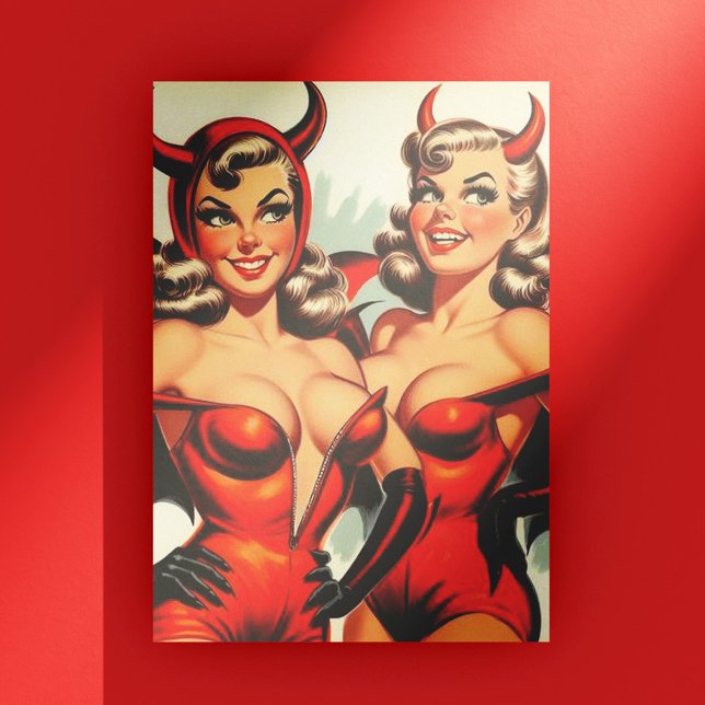 Postal Ilustración Vintage de Chicas Diablas (Subido por el creador)
