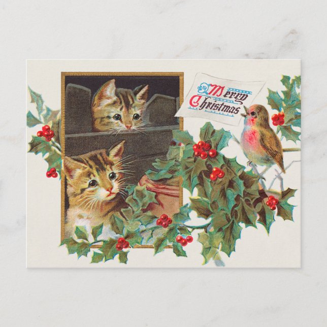 Postal Ilustración vintage de Feliz Navidad de 1911 (Anverso)