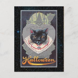 Postal Ilustración vintage de Funnycat de Halloween