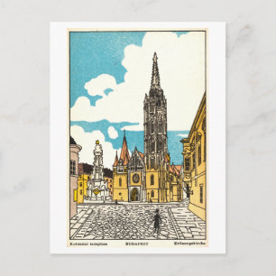Postal Ilustración vintage de Krönungskirche en Budapest