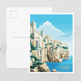 Postal Ilustracion Vintage de La Valeta Malta