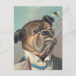 Postal Ilustracion Vintage de perros y avispas