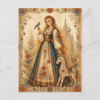 Postal Ilustración Vintage de Princesa de Folclore Eslavo