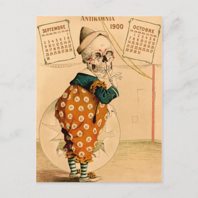 Postal Ilustracion Vintage de Skeleton (Anverso)