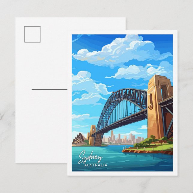 Postal Ilustracion Vintage de Sydney Harbour Bridge (Anverso / Reverso)