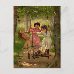 Postal Ilustracion Vintage de Tres Tomboys