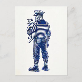 Postal Ilustración vintage de un marinero sosteniendo un