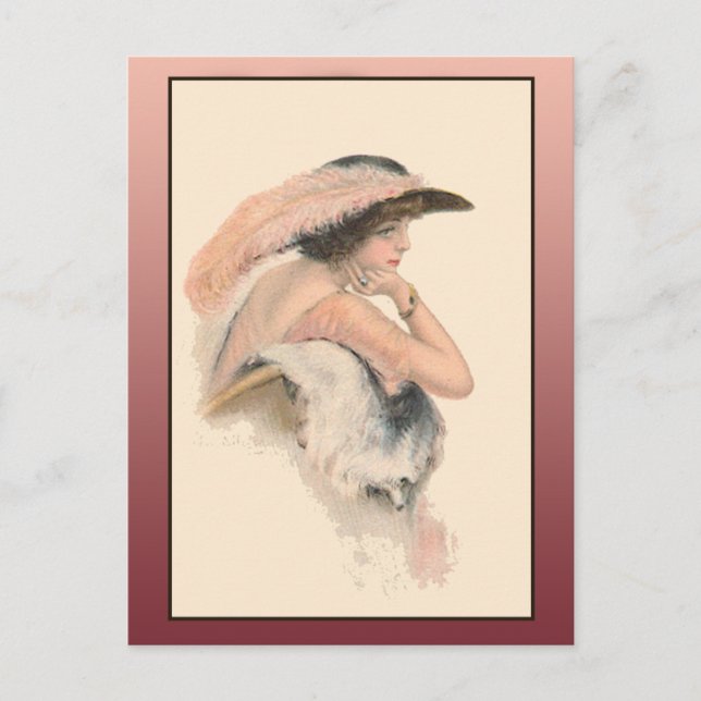 Postal Ilustracion vintage de una mujer hermosa (Anverso)