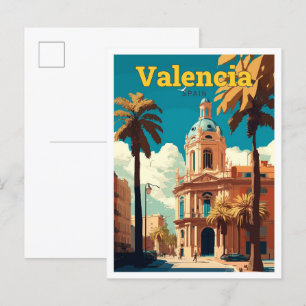 Postal Ilustracion Vintage de Valencia España