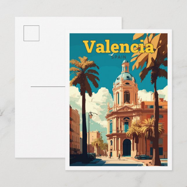 Postal Ilustracion Vintage de Valencia España (Anverso / Reverso)