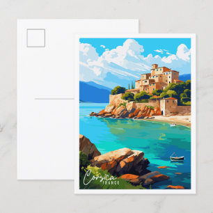 Postal Ilustración vintage de viaje a Córcega Francia