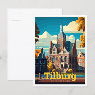Postal Ilustracion Vintage de Viajes de los Países Bajos 