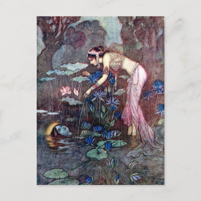 Postal Ilustracion vintage de Warwick Goble the Lotus (Anverso)