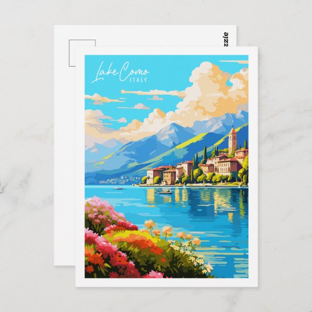 Postal Ilustracion vintage del Lake Como Italy (Anverso / Reverso)