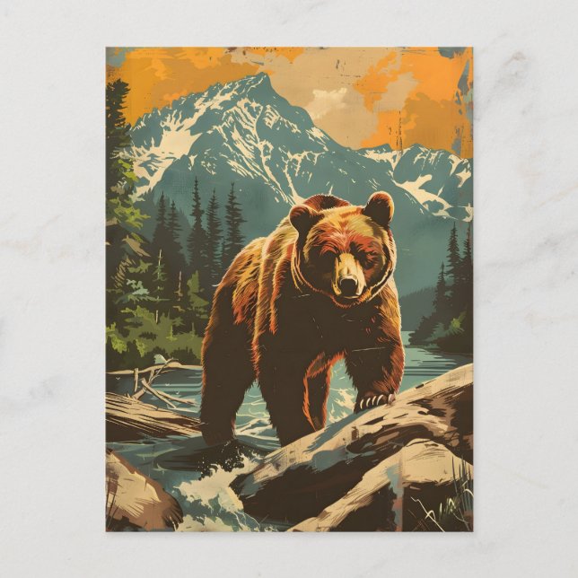 Postal Ilustracion vintage del oso marrón (Anverso)
