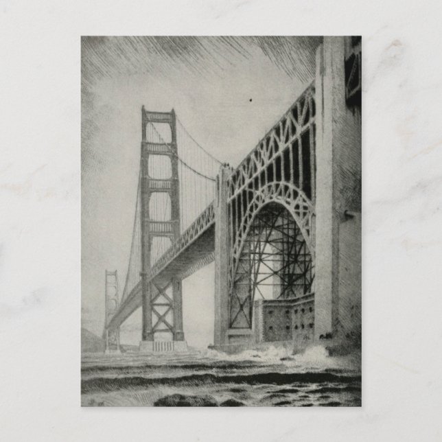 Postal Ilustracion vintage del puente Golden Gate (Anverso)