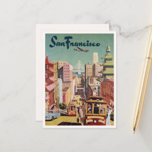 Postal Ilustración vintage del tranvía de San Francisco d