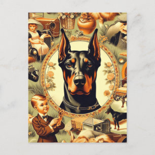 Postal Ilustracion Vintage Doberman