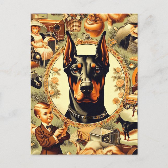 Postal Ilustracion Vintage Doberman (Anverso)