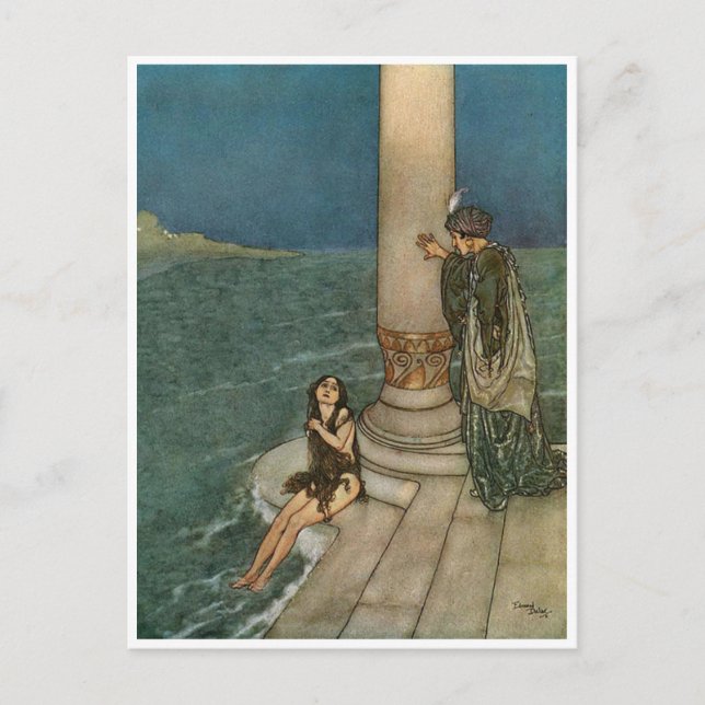 Postal Ilustracion Vintage Edmund Dulac Sirenita (Anverso)