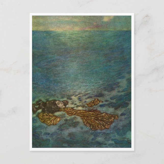 Postal Ilustracion Vintage Edmund Dulac Sirenita (Anverso)