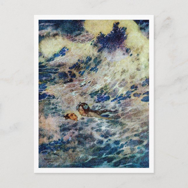 Postal Ilustracion Vintage Edmund Dulac Sirenita (Anverso)