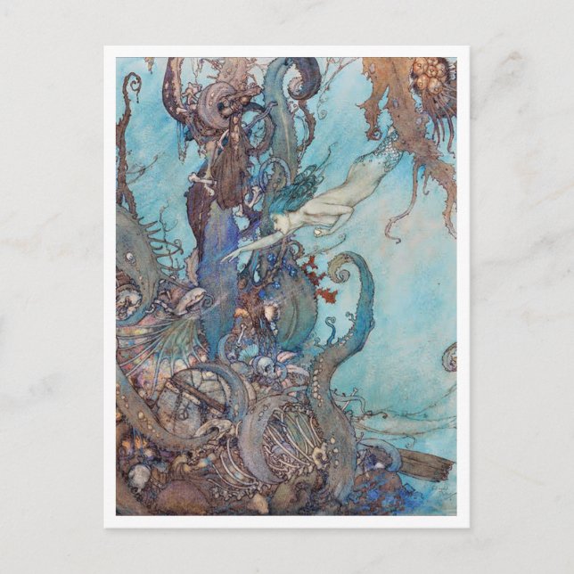 Postal Ilustracion Vintage Edmund Dulac Sirenita (Anverso)