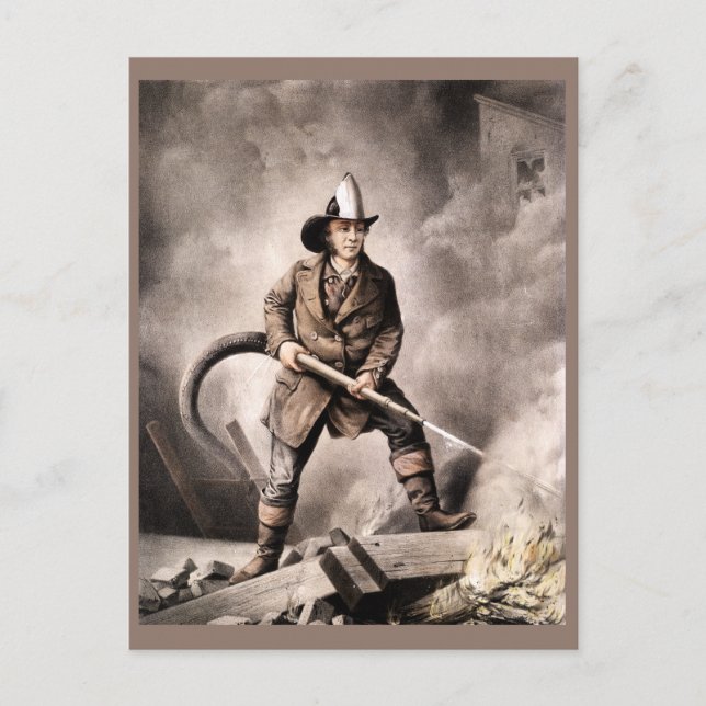 Postal Ilustracion Vintage Fireman (Anverso)