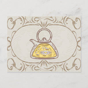 Postal Ilustracion Vintage Floral Teapot